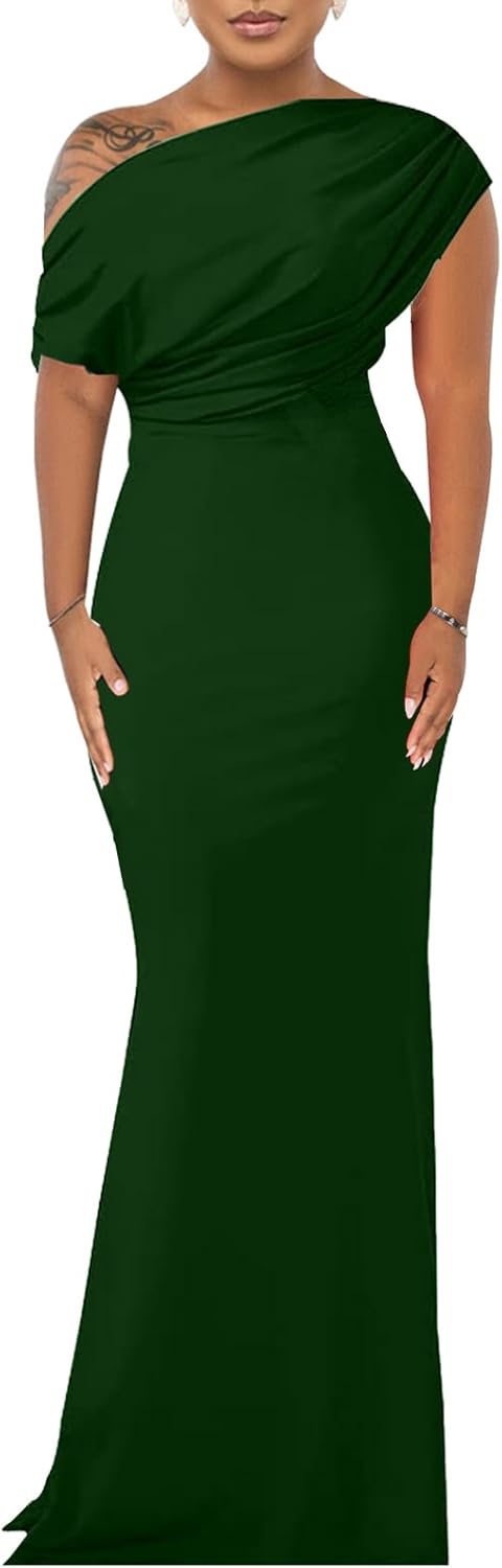 ZonJie Green Formal Dress for Women Sexy Elegant Short Sleeve Off Shoulder Bodycon Long Evening Party Wedding Guest Dresses,5523-1 Green_Large