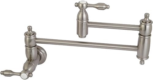 Kingston Brass KS3108TAL Tudor - Grifo de llenado de ollas para montaje en pared, 13 pulgadas de longitud, níquel cepillado