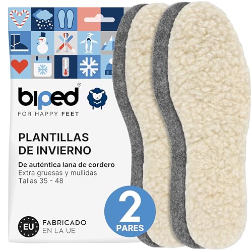 biped 2 pares de plantillas de lana hechas de lana de cordero y fieltro - Plantillas de invierno extra gruesas y calientes para zapatos de hombre y mujer z1004(39)