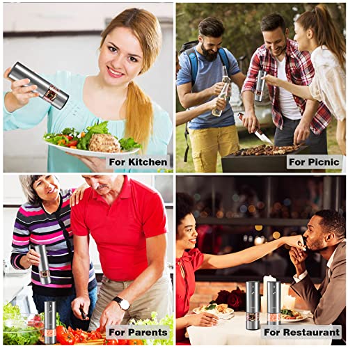 Rechargeable Electric Salt And Pepper Grinder Set - Stainless Steel, With Usb Type-C Cable, Led Lights, Automatic Modern Electric Pepper Mill, 2 Adjustable Coarseness Mills, One Hand Operation #TOP7