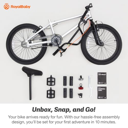 Image of RoyalBaby Kids BMX Bike 20 24 Inch, Professional Aluminum (Silver) or Sturdy Steel (Red /Black), Freestyle Street Bicycle for Beginners & Advanced Riders, Easy Assembly