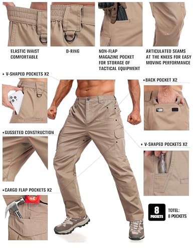 Lzzidou Men's Tactical Cargo Pants Ripstop Lightweight Work Pants Water Resistant Outdoor Hiking Pants with Multi Pockets4