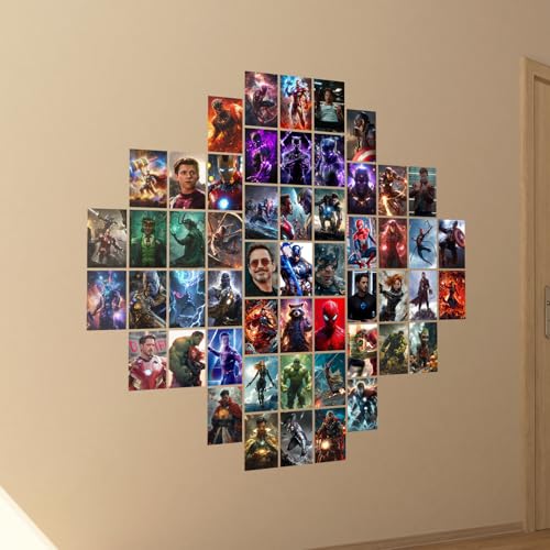 Image of Superhero Action Posters Set of 54 - 4x6 Inch Cinematic Wall Art Prints | Power Heroes, Sci-Fi Action Scenes & Aesthetic Room Decor Wall Collage Kit