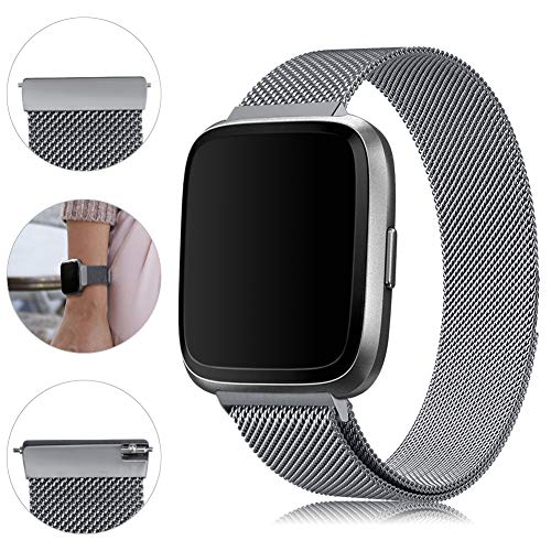 Onedream Correa Compatible con Fitbit Versa Pulsera/Versa Lite Correa Mujer Hombre, Ajustable Pulsera de Acero Inoxidable de Reemplazo Compatible para Fitbit Versa Special Edition (Gris Classico, S)