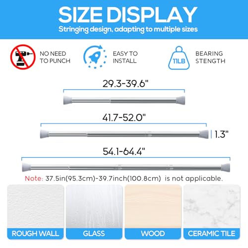 Image of Tension Curtain Rod silver 1PCS Tension Rods for Windows 30 to 64 Inch Spring Curtain Rod Adjustable Tension Rod Tension Curtain Rod of Bathroom Window Curtain Rod Non Slip