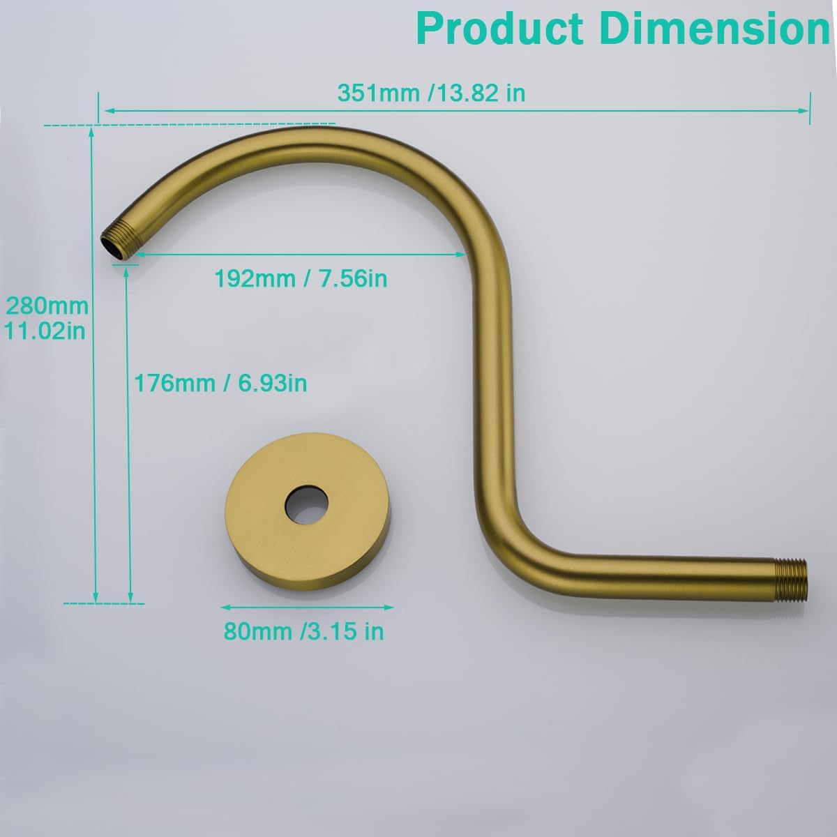 13 Inch Shower Arm,S Shaped Shower Head Riser Pipe Goose Neck Shower Arm High Rise Extender with Flange,Champagne Bronze,SE-RD91098-13CB