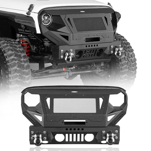 u-Box JK Wrangler Front Bumper w/Grille Guard & Winch Plate Compatible with Jeep Wrangler JK & Wrangler JK Unlimited 2007-2018 - Offroad Steel Grille Front Bumper