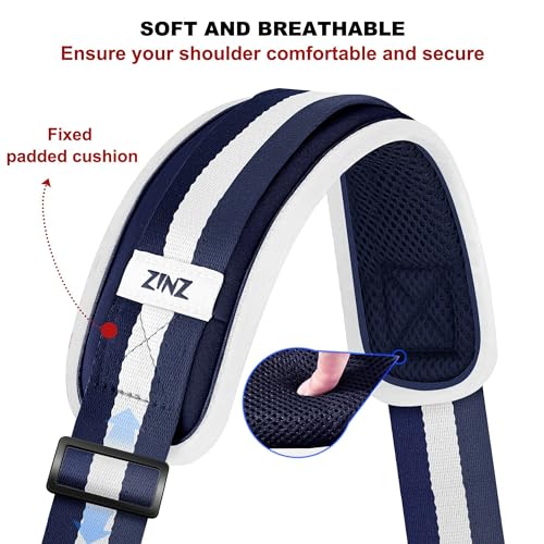 Image of ZINZ 74 inch Shoulder Strap with Fixed Pad and Dual Balanced Buckles,Blue-White-Blue Stripe