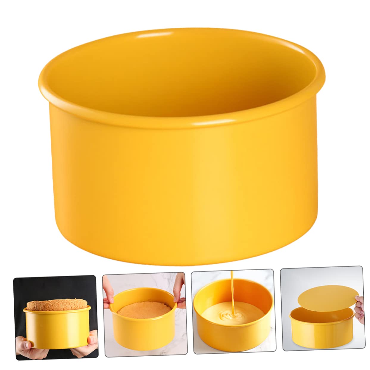 Mikinona Moule à Gâteau Rond Antiadhésif en Acier Inoxydable Jaune