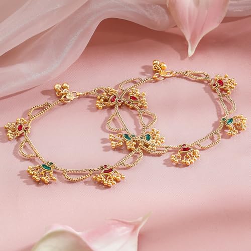 Image of Rubans Gold Plated Charm Layered Anklet Party Handcrafted For Women & Girls
