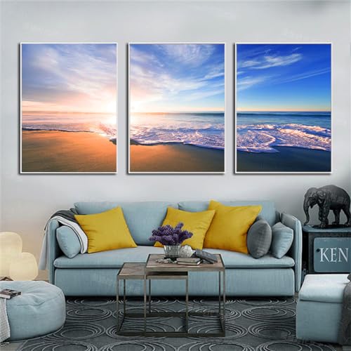 WBYZAC Cuadro Decorativo de Olas de Playa Paisaje Marino Natural Pósteres y Láminas Nórdicas Pintura en Lienzo Decoración Moderna para Salón Dormitorio y Hogar-30 * 50cm*3pcs (Impresión sin marco)