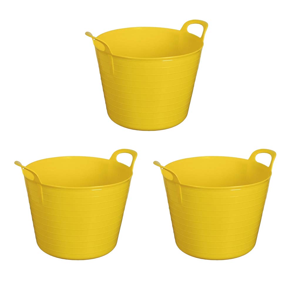 M1ss Yellow Set Of 3-26L/40L/75L Litre Robust Versatile Multipurpose Medium/Large/Extra Large Flexi Tub Garden Home Flexible Plastic Storage Container Bucket Tub Trugs Horse Feeder Flex Tub (40 Litre)