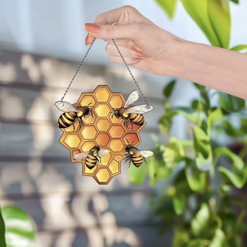 Image of Bee Hive Acrylic Ornament Gift for Bee Lovers Christmas Window Decor