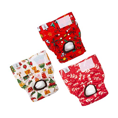 Image of CuteBone Dog Diapers Female Washable Small Medium Large 3 Pack Reusable Doggie Diapers Puppy Period Pants for Doggy Heat Cycle Peeing