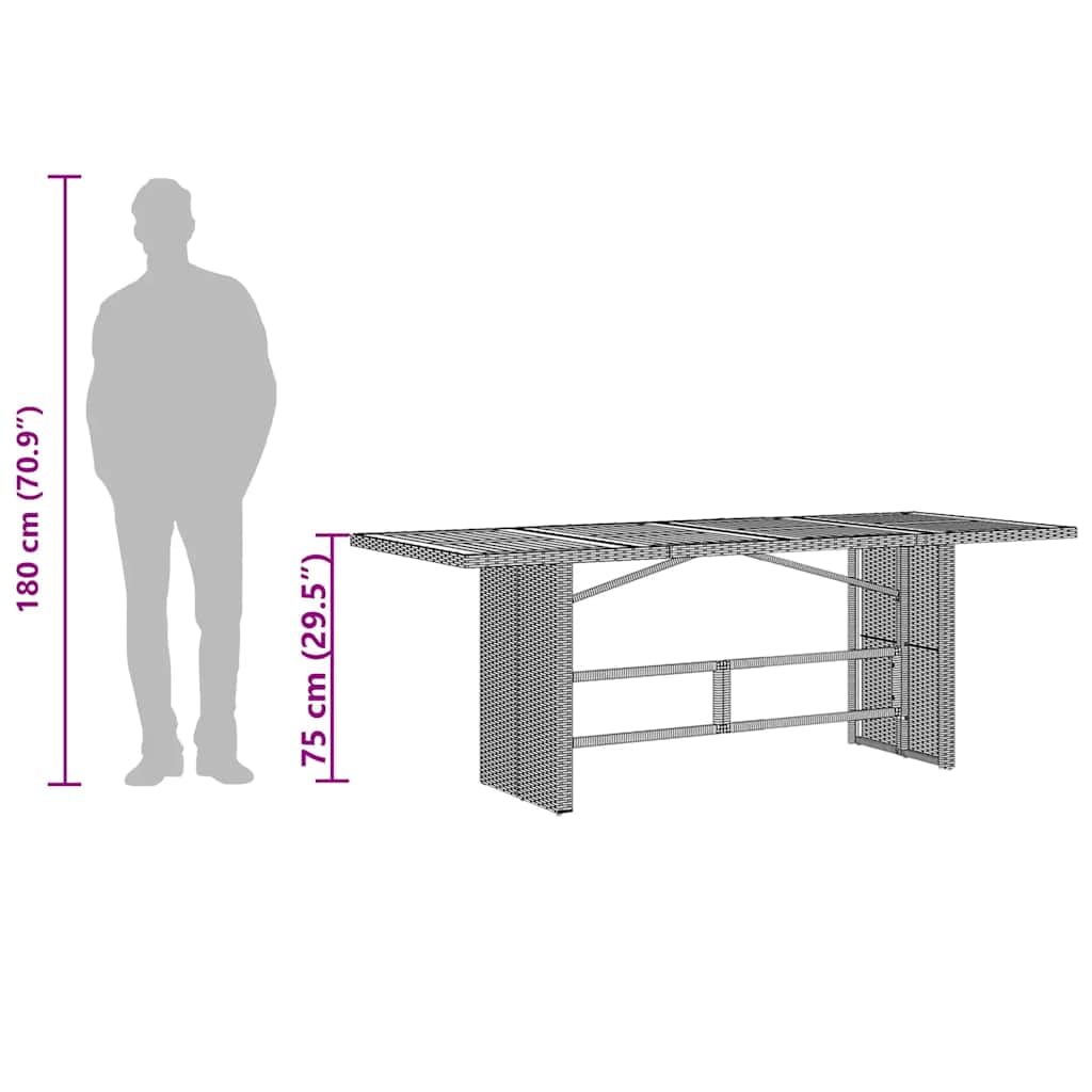 Stół ogrodowy ze szklanym blatem, czarny, 190 x 80 x 75 cm, polirattan, odporny na warunki atmosferyczne, prostokątny, stabilny, na taras, balkon i do ogrodu
