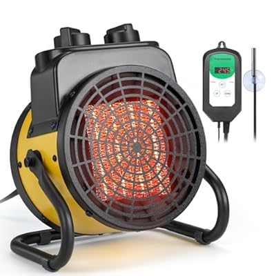 TRUSTECH Greenhouse Heater with Digital Thermostat, 1500W Portable Electric Space Heater, 3S Heating & 3 Modes, 90° Tilt, Overheat Protection, Heater for Grow Tent, Patio, Garage & Indoor Plants