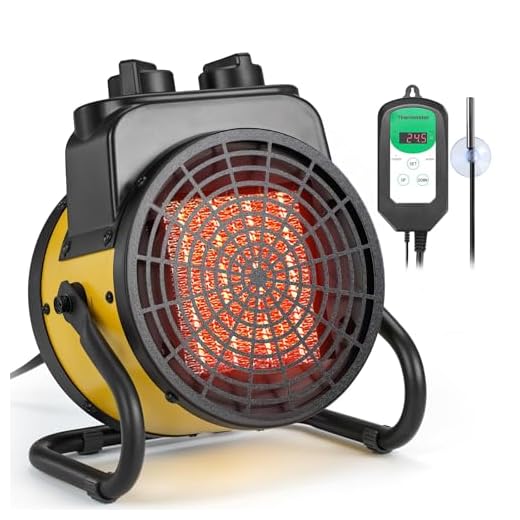 TRUSTECH Greenhouse Heater with Digital Thermostat, 1500W Small Outdoor Space Heater, 3S Heating & 3 Modes, 90° Tilt, Overheat Protection, Tent Heater for Camping, Grow Tent, Patio, Garage, Indoor