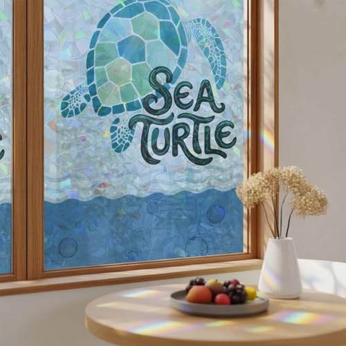 Película decorativa de ventana con tortuga azul miniatura 4