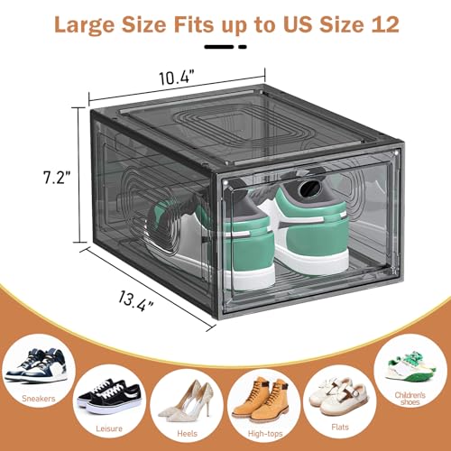 Image of caktraie 10 Pack Thicken Shoe Organizer Stackable,Upgraded Sturdy Shoe Storage Box with Magnetic Door,Shoe Containers For Sneaker Display,Hat Organizer,Black