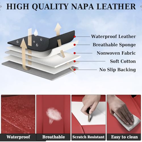 Image of Coverado Leather Rear Seat Covers for Cars, Faux Leather Car Seat Covers Backseat, Waterproof Back Seat Cover for Dogs, Universal Automotive Seat Covers Backseat Seat Cushion Protector, Red&White