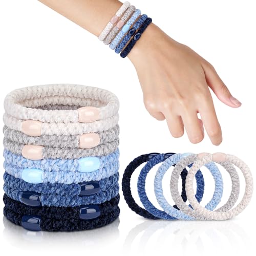 Image of FORENEE Braided Hair Ties No Damage, 10 Pcs Soft Plush Hair Bands for Women's Hair, Bracelet Hair Elastics & Ponytail Holders for Thick Hair - Light Blue