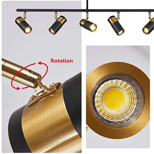 Image of 5-Light Ceiling Track Lighting Adjustable LED Track Lighting Kit Gold and Black Industrial Ceiling Spot Lighting for Kitchen Farmhouse Accent Lighting