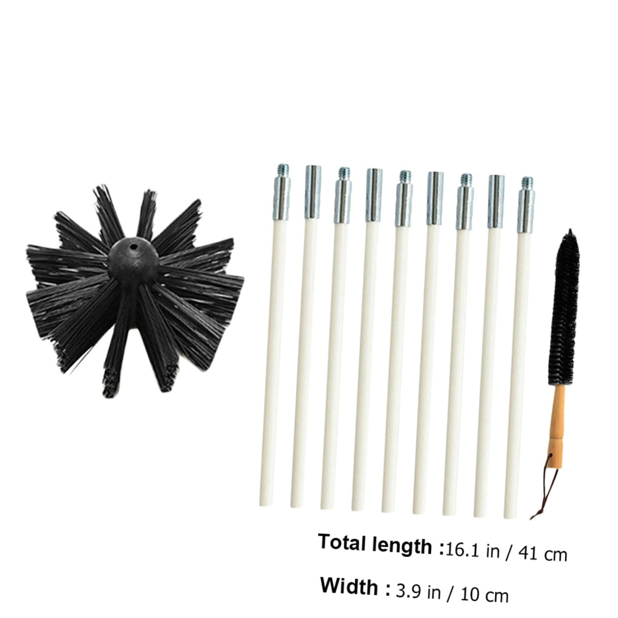 Angoily Kaminreinigungsbürste aus Nylon mit Flexiblem Stiel und Langem Holzgriff 9 Rohre für Effektive Reinigung von Lüftungskanälen und Ofenrohren