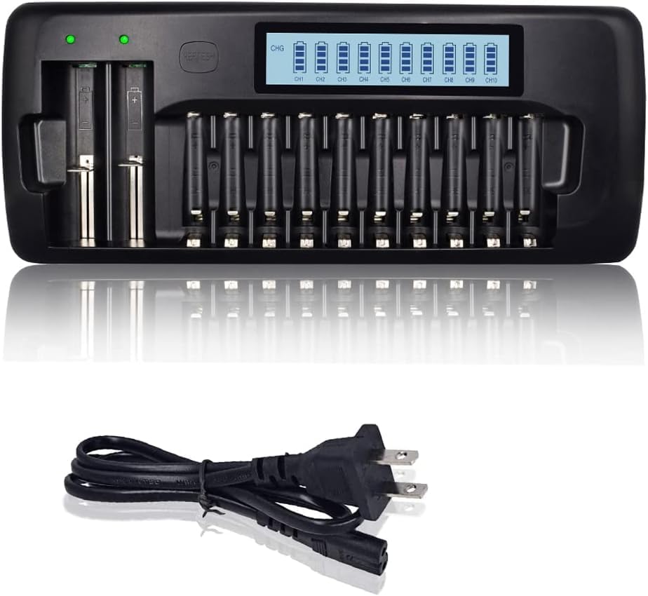 Cargador de batería universal LCD multifuncional de 12 bahías para baterías recargables AA AAA NIMH NICD y baterías de litio recargables 18650 18490