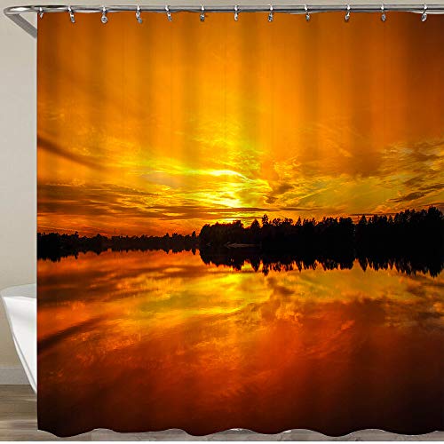 YOUMEISU Rideau de Douche avec 12 Crochets,Coucher de Soleil Orange lac Eau réflexion Paysage,Large Choix de Beaux Rideaux de Douche,de Haute qualité,imperméable 180 * 180 cm Cover