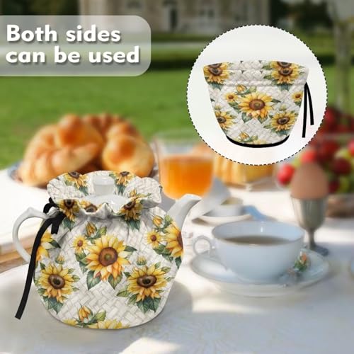 Image of Sunflower Tea Cosy Breakfast Warmer, Dustproof Kitchen Teapot Protective Cover Insulation and Keep Warm, Home Kitchen Table Accessories for Christmas Green Decor