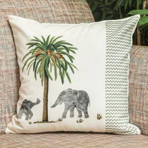 Image of Jungle Theme Cushion Covers Set of 5 | Tropical Green Leaf Printed Decorative Throw Pillow Covers for Sofa Couch Bed Living Room Balcony | Hidden Zipper Cushion Covers | 16 x 16 Inch