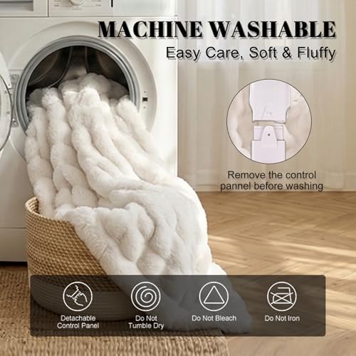 Image of IUUI Electric Heated Blanket Throw 50''x60'',Luxury Faux Rabbit Fur Heating Throw Blankets,Fast Heating with 1 /2 /4 /6 /8 /10 Hours,Overheat Protection, Quick Heating, Memory Function, Gift-Ready Design