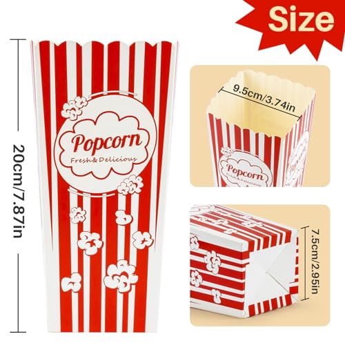 maqihan 18 popcorn boxes easy assembly - 46oz square popcorn bowls square buckets containers tub paper cups holders disposable halloween carnival christmas movie night party individual servings