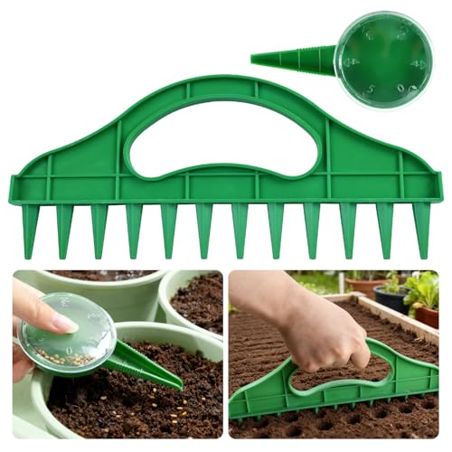 SSIMIDAPT 2er Set Sämaschine–Pflanzhilfe mit 12 Löchern, Garten handpflanzer säwerkzeug, Aussaat Samenspender mit verstellbarem Hand-Setzgerät,Saatgut Sämaschine für Anpflanzen von Gemüse Obst Blumen