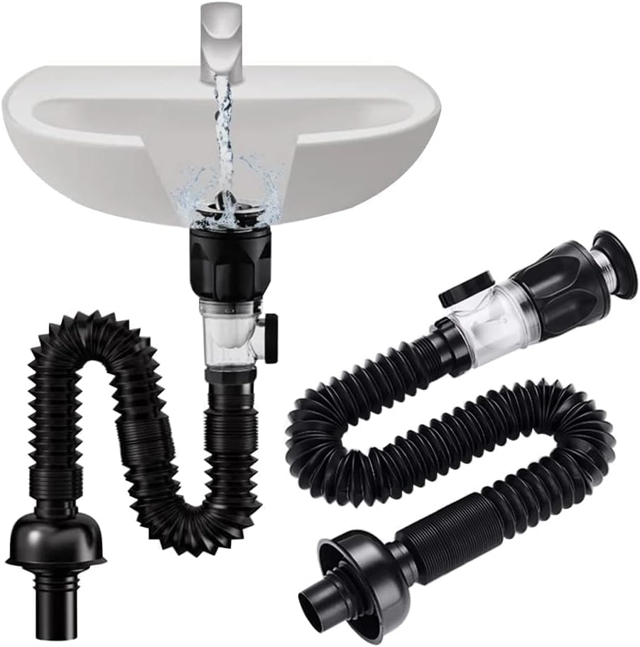 Azonee Sink Drain Kit with Flexible Expandable P-Trap for 1-1/4" and 1-1/2" Drain Hole - Anti-Odor Bathroom Pipe Tube