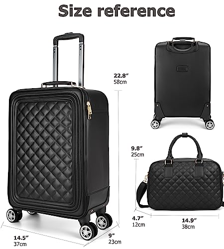 Image of feilario 2 pcs Softside Faux Leather Carry On Luggage Set, Spinner Wheels | Faux leather finish, stability bar and organized lining help two-case packing through stations, hotels and campus moves