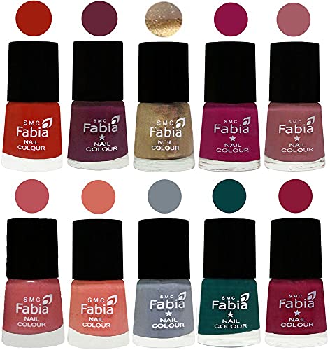 Image of SMC Fabia ALL IN ONE (PACK OF 10), Long Lasting Glossy Nail Polish, 6 ml Each, All Vibrant Colours,01862