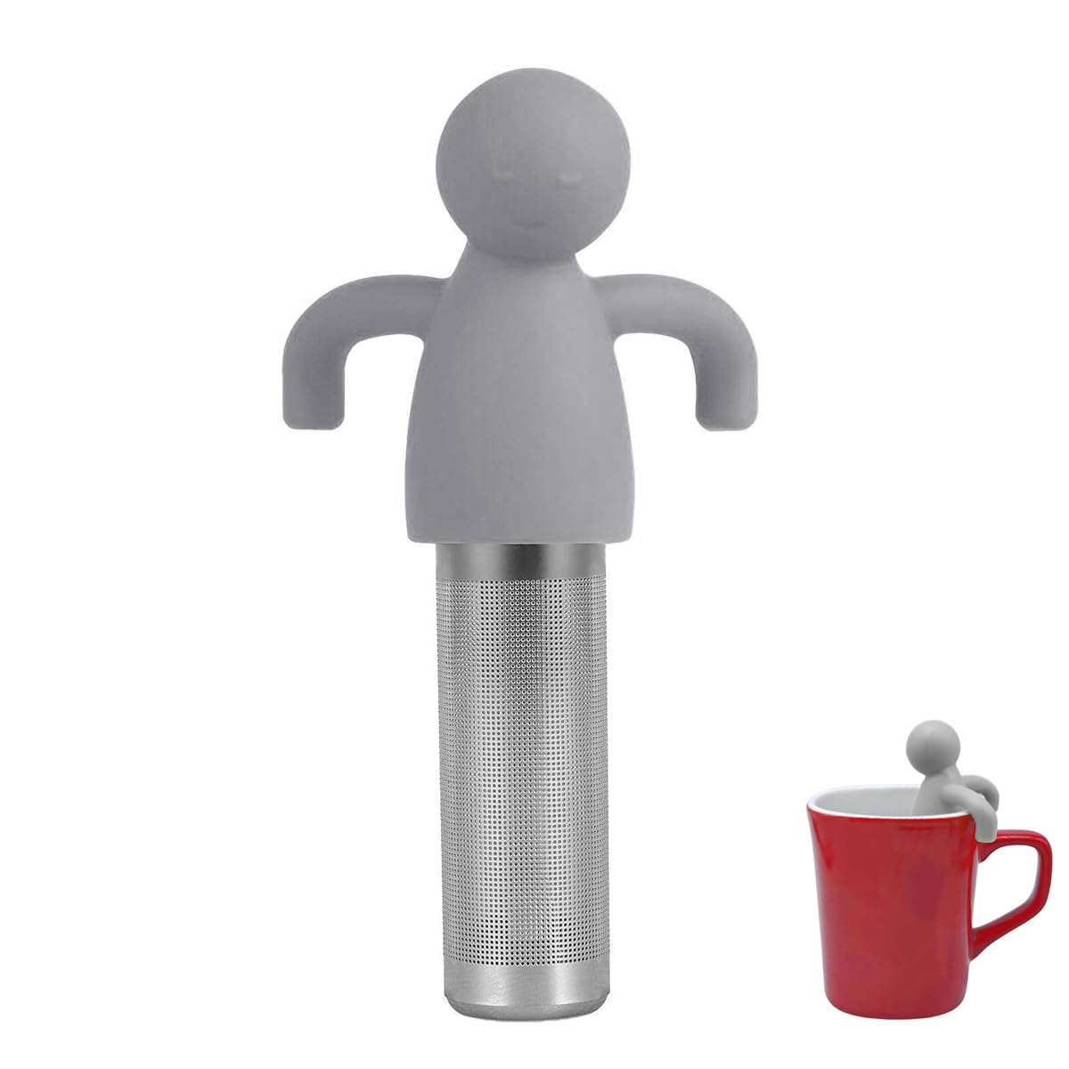 Supvox® Tea Infuser for Loose Tea, Adorable Man-Shaped Loose Tea Infuser with Extra Fine Mesh and Silicone Handle for Tea Cup Mug, 4.3" Creative Stainless Steel Tea Infuser (Grey) (B0CSXWSKKX) Amazon Price History, Amazon Price Tracker