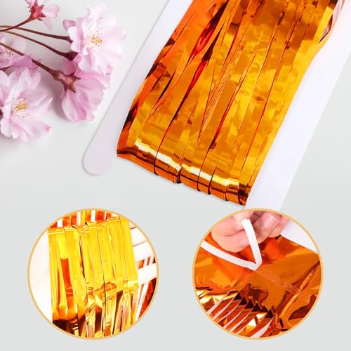 Image of 5 Pack Orange Fringe Backdrop 3.2ft x 8.2ft Foil Curtain Tinsel Foil Fringe Curtains Backdrop Tinsel Backdrop Streamers for Birthday Party Decoration Wedding Halloween Christmas Decoration (Orange)