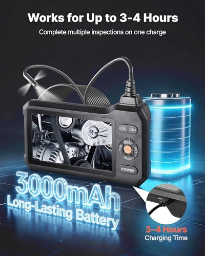 Image of VEVOR Triple Lens Endoscope with Light, 5 inch HD IPS Screen Industrial Borescope, 1280 x 720 Lens, 8 + 2 LEDs, 8X Zoom, IP67 Waterproof Inspection Snake Camera for Auto, Plumbing (16.4FT Rigid Cable)