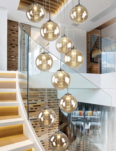 Suspensions LED créatives en verre pour escalier duplex et grand salon moderne