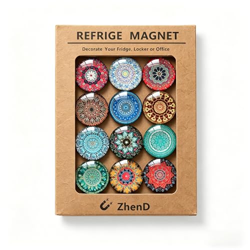 12 imanes decorativos redondos de mandala para refrigerador