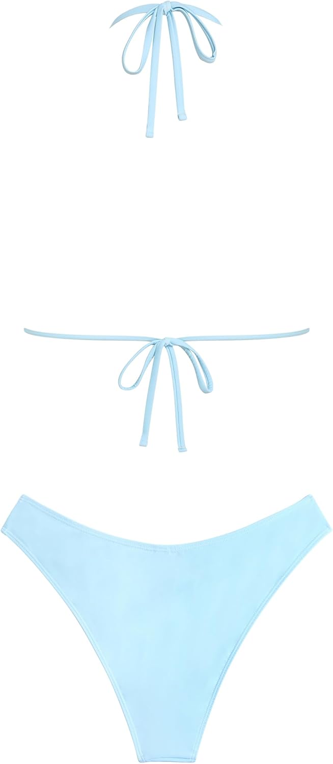 ZAFUL Women's Two Piece Bikini Sets Triangle Halter Swimsuit Deep V Cowl Neck Ruching Bathing Suits