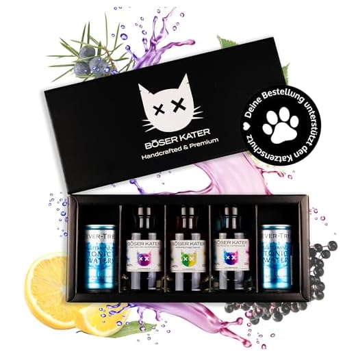 BÖSER KATER Farbwechsel Gin Tasting-Set | Hochwertige Geschenkbox | Perfekte Geschenkidee | 3x 100ml Farbwechsel Gin + 2x 150ml Fever Tree Tonic Water | Tasting für bis zu 5 Personen