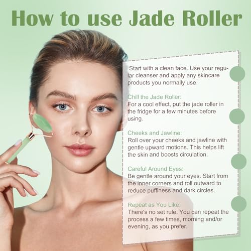 CUBACO Spa Headband and Wristband Set for Women with Ice Jade Roller and Gua Sha, Skin Care Set Tools Puffy Makeup Headband Teen Girl Gifts Trendy Stuff Hair Accessories for Women