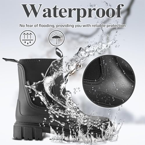 SmoothPace Gummistiefel Damen Gefüttert Wasserdicht Gummistiefeletten Halbhohe Chelsea Boots Rutschsicher Abriebfest Atmungsaktiv Regenschuhe Komfort Garten Stiefeletten Black 38EU