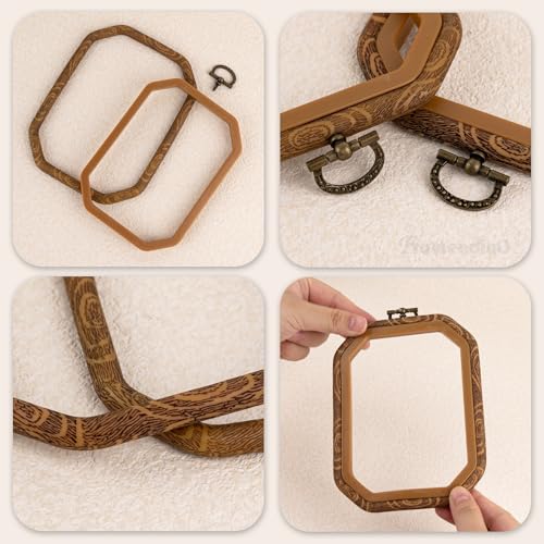 Image of Framendino, 3 Pack Imitation Wood Embroidery Hoop Hoops Display Frame Cross Stitch Ring for Art Craft Sewing