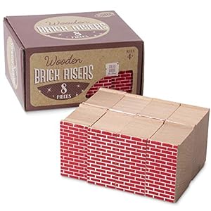 Red Brick Wooden Train Track Risers, 8-Pack – Novelty Wood Train Track Set Wooden Risers for Raised Track Set and Train Track Bridges – Build Custom Track with Brick Bridges