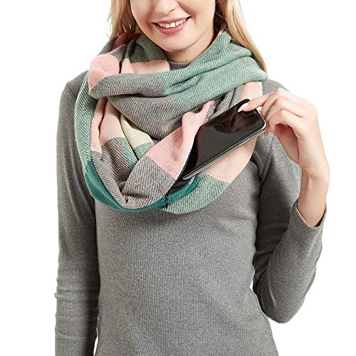 YEKEYI Women Plaid Infinity Scarf With Zipper Pocket Scarves Pockets-Secret Travel Scarfs for Girls Ladies4