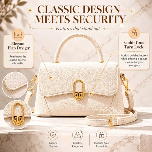 Image of Crossbody Bag for Women Shoulder Handbag PU Leather Satchel Purse with Top Handle Gold Turn Lock Adjustable Strap